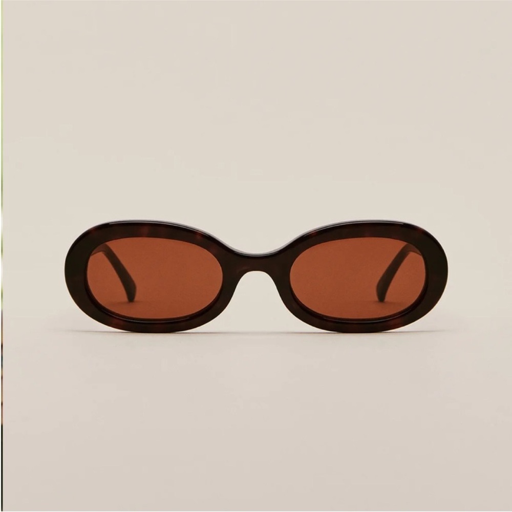 Reformation x Jimmy Fairly Dark Brown / Black Tortoise Oval Sunglasses - Picture 2 of 8